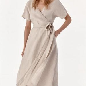 ALFRED SUNG VINTAGE CLASSIC SILK BLEND CUP SLEEVE A-LINE WRAP V-NECK Midi Dress